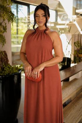 Imagem de Vestido Longo Feminino Plus Size Frente Única Madrinha de Casamento Convidada Elegante Costas Nua