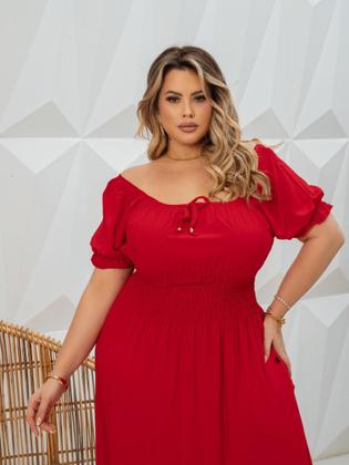 Imagem de Vestido Longo Feminino Plus Size Natal Ano Novo Manga Curta Ajustável Nózinho Elegante