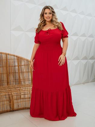 Imagem de Vestido Longo Feminino Plus Size Natal Ano Novo Manga Curta Ajustável Nózinho Elegante