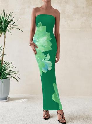 Imagem de Vestido longo feminino PRETTYGARDEN sem alças, floral, verde, XL