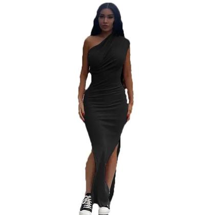 Imagem de Vestido Longo Feminino sem alça Sem Costas Com Fenda, Estilo Y2K, Sem Mangas, Justo Ao Corpo,
