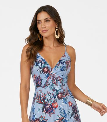 Imagem de Vestido Longo Feminino Transpassado Select Azul