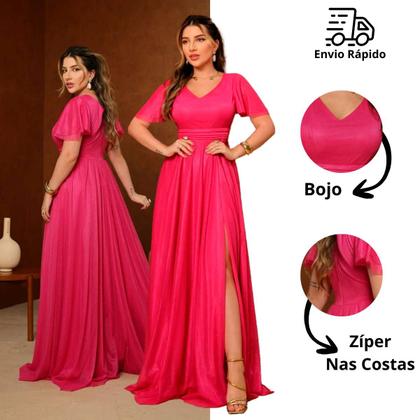 Imagem de Vestido Longo Festa Decote V Fenda Madrinha -