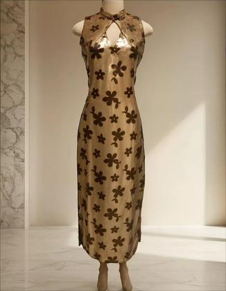 Imagem de Vestido Longo Festa Indiano Em Tule Bord Com Paetê Dourado