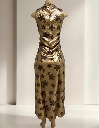 Imagem de Vestido Longo Festa Indiano Em Tule Bord Com Paetê Dourado