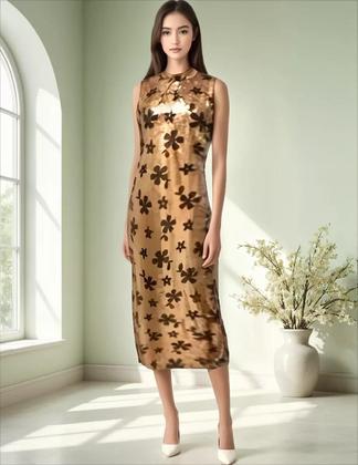 Imagem de Vestido Longo Festa Indiano Em Tule Bord Com Paetê Dourado