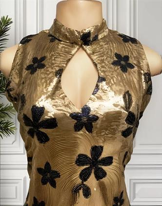 Imagem de Vestido Longo Festa Indiano Em Tule Bord Com Paetê Dourado