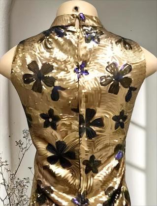 Imagem de Vestido Longo Festa Indiano Em Tule Bord Com Paetê Dourado