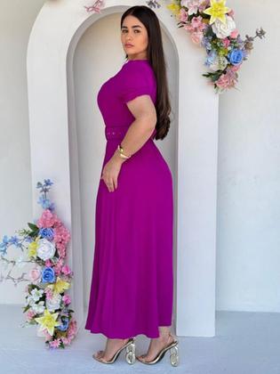 Imagem de Vestido Longo Festa Soltinho Fluido Elegante Decote Quadrado Evangélico