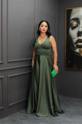 Imagem de Vestido longo festa verde oliva