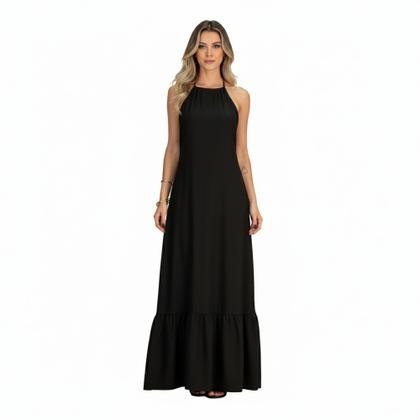 Imagem de Vestido Longo Frente Única Forrado Decotado Festa Casamento Formatura Casual