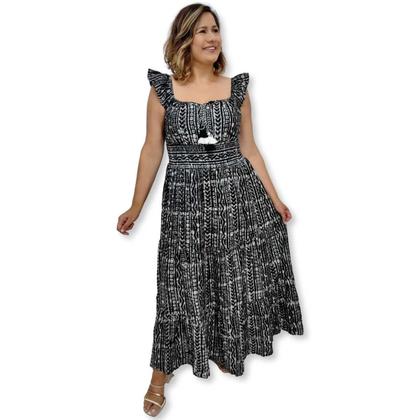 Imagem de Vestido Longo Indiano Alça Estampado com lurex e elástico