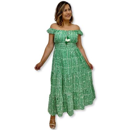 Imagem de Vestido Longo Indiano Alça Estampado com lurex e elástico