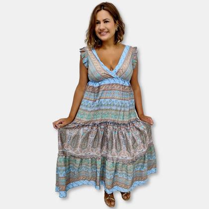 Imagem de Vestido Longo Indiano Toque Seda Regata Cordão Nas Costas HE