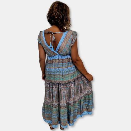 Imagem de Vestido Longo Indiano Toque Seda Regata Cordão Nas Costas HE