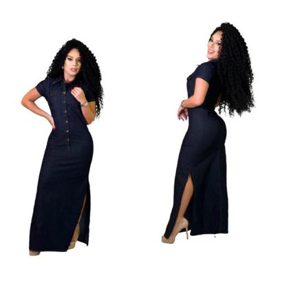 Imagem de Vestido longo jeans laycra com mangas