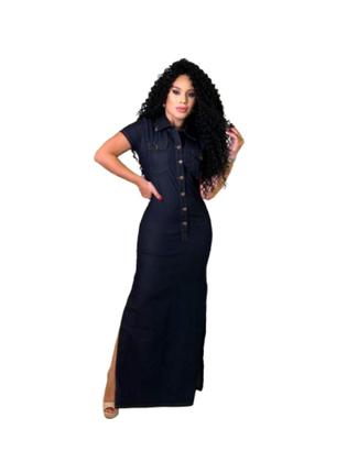 Imagem de Vestido longo jeans laycra com mangas
