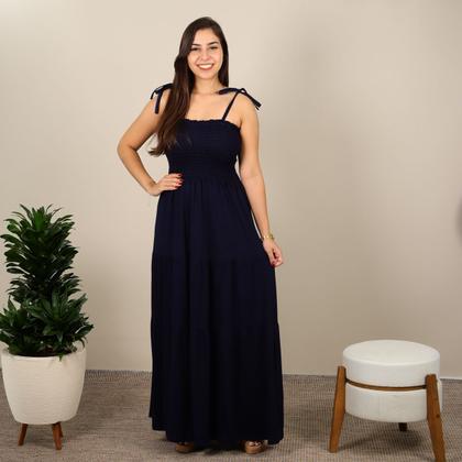 Imagem de Vestido Longo Lastex Feminino Moda Evangélica Alça Amarrar Soltinho Moda Verão