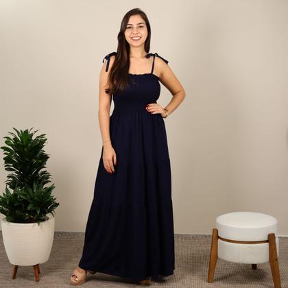 Imagem de Vestido Longo Lastex Feminino Moda Evangélica Alça Amarrar Soltinho Moda Verão
