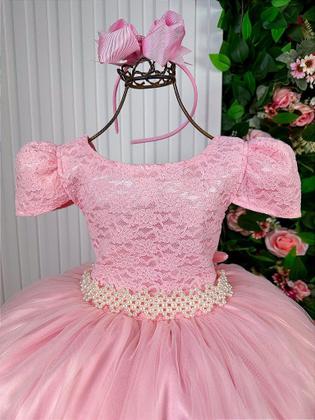 Imagem de Vestido Longo Laura Rosa Bebê com Renda e Tule - Coleção Enjoy