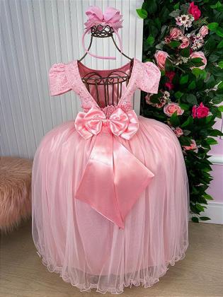 Imagem de Vestido Longo Laura Rosa Bebê com Renda e Tule - Coleção Enjoy