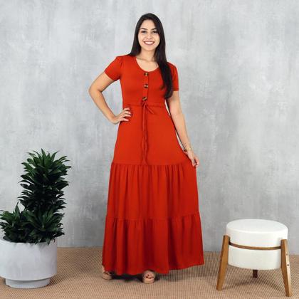 Imagem de Vestido Longo Malha Feminino Casual Três Botões Com Manga