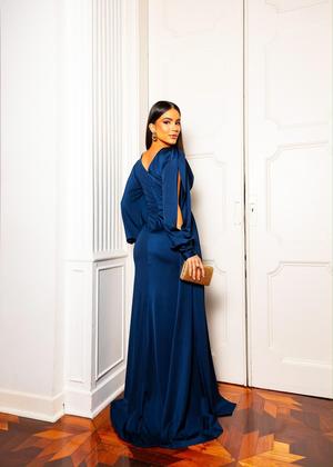 Imagem de Vestido Longo Manga Bufante Festa Madrinha Convidada Casamento Formatura