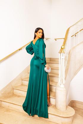 Imagem de Vestido Longo Manga Bufante Festa Madrinha Convidada Casamento Formatura