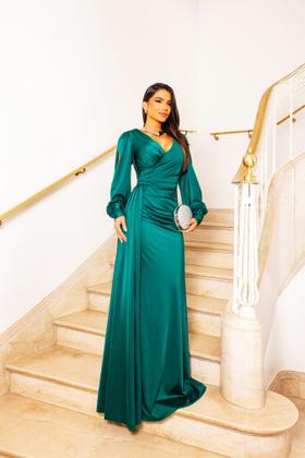 Imagem de Vestido Longo Manga Bufante Festa Madrinha Convidada Casamento Formatura