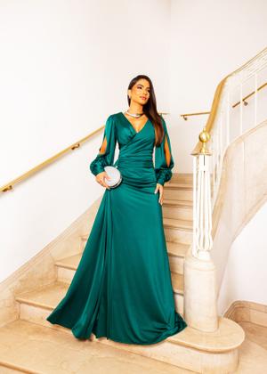 Imagem de Vestido Longo Manga Bufante Festa Madrinha Convidada Casamento Formatura