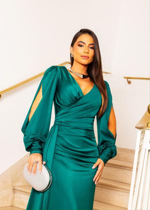 Imagem de Vestido Longo Manga Bufante Festa Madrinha Convidada Casamento Formatura