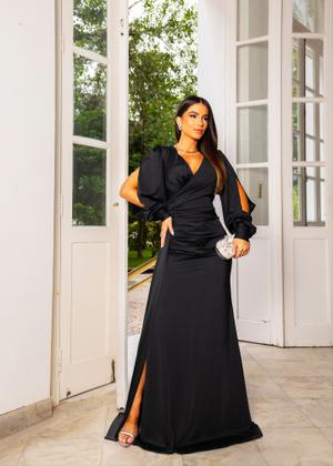 Vestido Longo Manga Bufante Festa Madrinha Convidada Casamento - Main Image