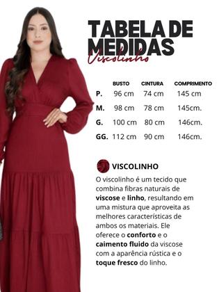 Imagem de Vestido Longo Manga Longa Decote V Viscolinho Moda Feminina