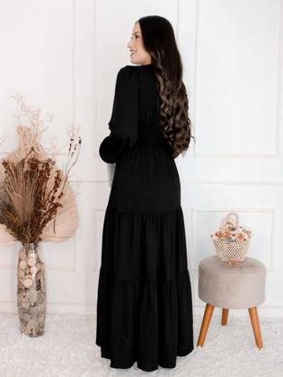 Imagem de Vestido Longo Manga Longa Decote V Viscolinho Moda Feminina