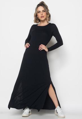 Imagem de Vestido Longo Manga Longa Malha Preto Salvatore Fashion