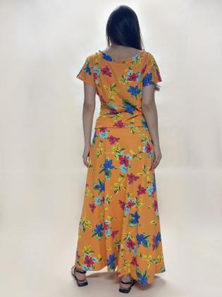 Imagem de Vestido Longo Morcego Malha Estampa Laranja Floral