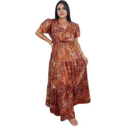 Imagem de Vestido Longo Onça em Seda Moda Sofisticada Feminina