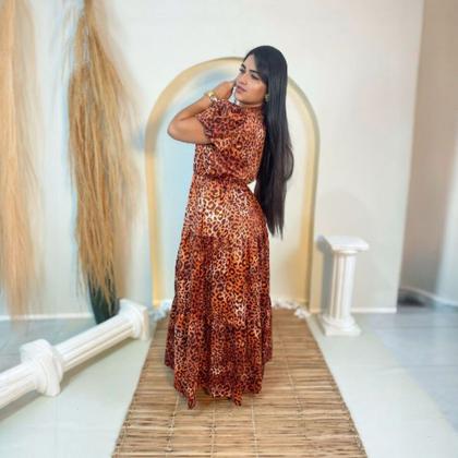 Imagem de Vestido Longo Onça em Seda Moda Sofisticada Feminina