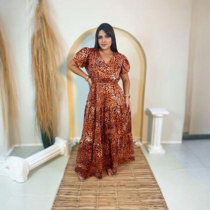 Imagem de Vestido Longo Onça em Seda Moda Sofisticada Feminina