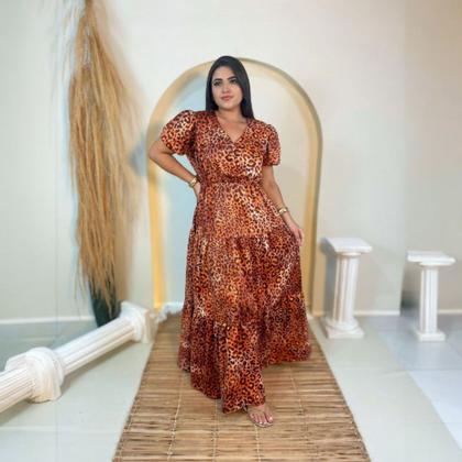 Imagem de Vestido Longo Onça em Seda Moda Sofisticada Feminina