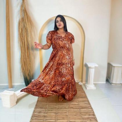 Imagem de Vestido Longo Onça em Seda Moda Sofisticada Feminina