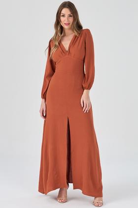 Imagem de Vestido Longo PKS Com Fenda Terracota
