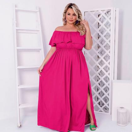 Imagem de Vestido Longo Plus Size Branco Ano Novo Ombro a Ombro Fenda Ciganinha Elegante Festa