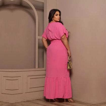 Imagem de Vestido Longo Plus Size Duna Feminino Decote V Festa