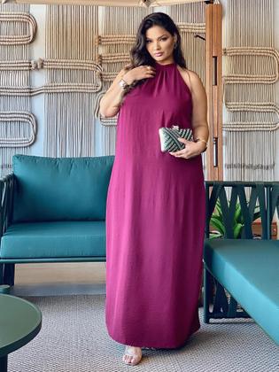 Imagem de Vestido Longo Plus Size Frente Única Faixa Ajustável Amarração Casual Festa Casamento Madrinhas
