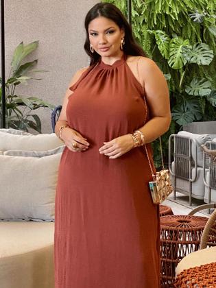 Imagem de Vestido Longo Plus Size Frente Única Faixa Ajustável Amarração Casual Festa Casamento Madrinhas