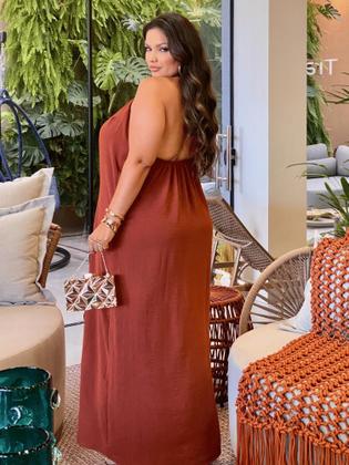 Imagem de Vestido Longo Plus Size Frente Única Faixa Ajustável Amarração Casual Festa Casamento Madrinhas