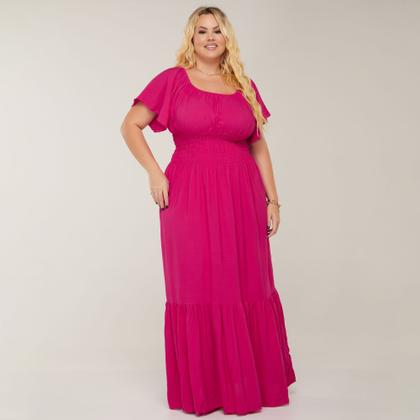 Imagem de Vestido Longo Plus Size Jovial Rodado Manga Curta Acinturado Lastex Ajustável Moda Evangélica