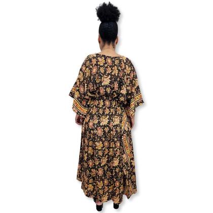 Imagem de Vestido Longo Plus Size Kaftan Indiana Estilo Seda Estampada