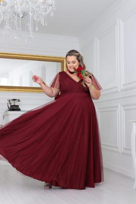 Imagem de Vestido longo plus size manga tule com brilho madrinhas casamento